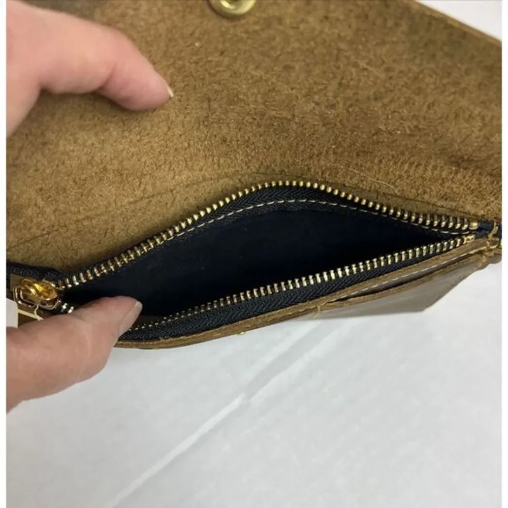 San Tan Leather Brown Wristlet Wallet Brown Gold Zipper‎ & Hardware - Unbranded